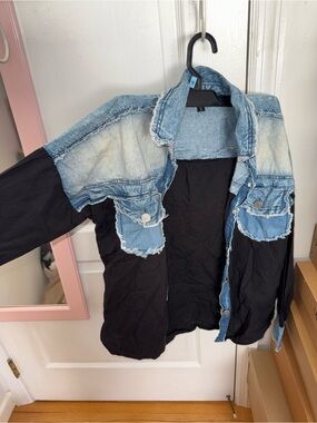 Black Shirt with Light Blue Distressed Denim